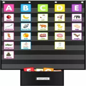교실용 표준 포켓 차트 28 x28 대형 7 카드 보관 가방 문장 스트립 홀더가 있는 워드 월 시선 단어 캘린더