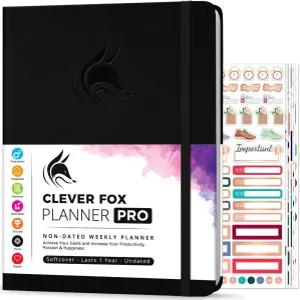 클레버 폭스 플래너 PRO - 생산성 향상 시간 관리 및 목표 달성을 위한 주간 월간 라이프 8.5x11 블랙