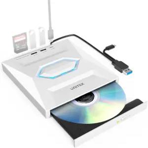 SD 카드 슬롯이 있는 Unitek 외장 CD/DVD 드라이브 USB C 휴대용 플레이어 3개 포트 ROM 버너 디스크
