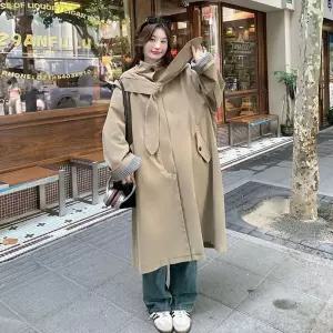 여자 카키 캐주얼 가을 야구 후드 점퍼 하프코트 트렌치코트 루즈핏 미리준비 OOTD3