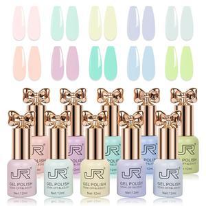 JR 젤 네일 폴리쉬 세트 레드 핑크 누드 키트 폴란드 12ml C 모델 10 pcs 선물 UV LED 홈 DIY