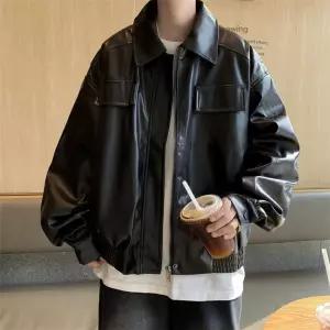 샤오원샵 남사친 가을 재킷 힙합 라이더 칼라 항공 스트리트 가죽 점퍼 카고 키작남 꾹3
