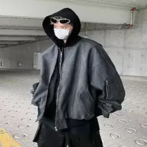 샤오원샵 남친 가을 투피스 페이크 코트 점퍼 키작남 자켓 빈티지PU가죽 항공 꾹3