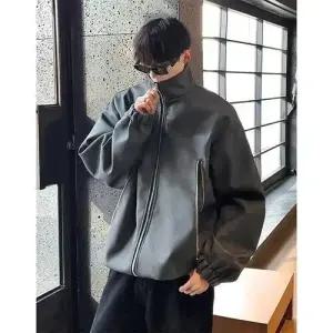 샤오원샵 남친 캐주얼 가을 상의 커플 기능성 방수 PU가죽 점퍼 키작남 재킷 항공 꾹3