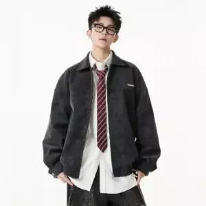 샤오원샵 남성 빈티지 캐주얼 키작남 항공 점퍼 PU가죽 자켓 가죽 봄가을 터틀넥 상의 꾹3