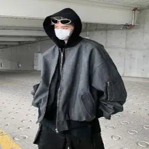 샤오원샵 남친 가을 빈티지 페이크 투피스 자켓 코트 항공 슬림핏 키작남 PU가죽 점퍼 꾹3