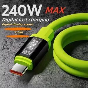 2M 휴대폰 핸드폰 고속 충전 케이블 240W 두꺼운 액상 실리콘 스마트 플래시 충전 USB 타입-C 케이블