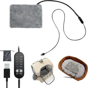 고양이 및 반려견 실내/여행/외용 구케어 USB 난방 패드 - 파워 뱅크 파우치 세척 가능 커버 5V 안전 방수