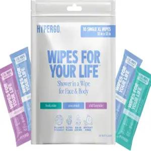 여성 및 남성용 HyperGo XL 싱글 바디 물티슈 - 12인치 x12인치 린스 프리 전신 클렌징 10팩 다양성