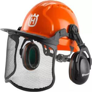 Husqvarna 592752601 금속 메쉬 페이스 쉴드가 있는 전기톱 헬멧 청력 보호용 조절 가능한 이어 머프 선