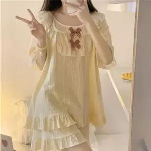 여성 반팔 홈웨어 프릴 반바지 잠옷 세트 파자마 투피스 리본