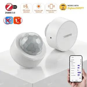 Zigbee 미니 PIR 모션 감지기 2MQTT 허브용 옵션 밝은 진동 감지 기능이 있는 스마트 인체 움직임 적외선