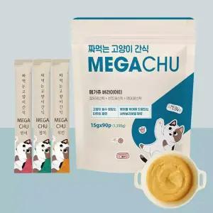 메가츄 짜먹는 고양이 간식 츄르 연어 참치 치킨 90스틱