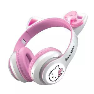 Hello Kitty 접이식 디자인의 무선 블루투스 라이트업 헤드폰, 조절 가능한 헤드밴드, 8시간 재생, LED 키