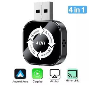 2026 무선 카플레이 어댑터 4in1 안드로이드 오토 연결 에어플레이 미러링 스크린 USB 플러그 앤 애플 및