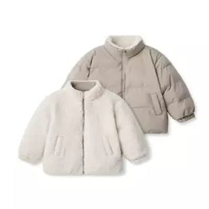 무신사 스탠다드 키즈 데일리 푸퍼 리버서블 플리스 숏 패딩 재킷 더스티 베이지 크림 998713