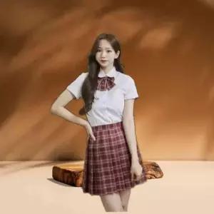 SET 교복 딥레드 리본타이 학생복 스커트 체크