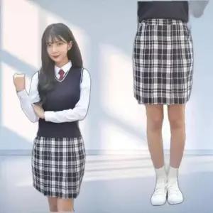 주름치마 핑크체크 라인이 예뻐보이는 교복치마 교복