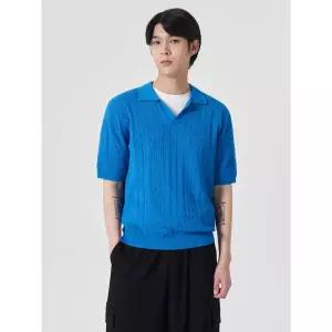 에잇세컨즈 꽈배기 변형 반소매 카라 니트 블루 264451FY1P 3524227