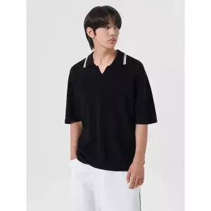 에잇세컨즈 스카시 포인트 오픈카라 반소매 니트 블랙 264551FY15 34372327