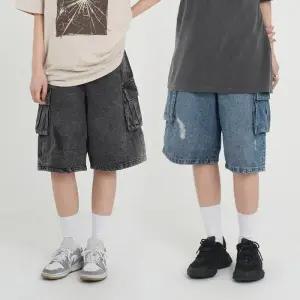 [화이트빌딩]여자 청반바지 5부 7부 와이드 카고 데님팬츠 버뮤다