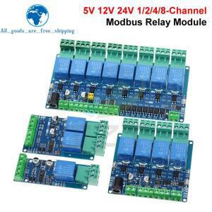 Modbus-RTU 릴레이 모듈 1/2/4/8 채널 10A 5V 12V 24V 스위치 입력 출력 광 커플러 절연 RS485 TTL 통신