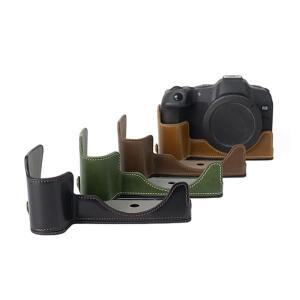 스트랩이 있는 Canon EOS R8 카메라 그립용 가죽 하프 케이스