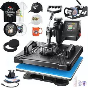 AKEYDIY 프로페셔널 5 in 1 열 프레스 기계 T 셔츠 디지털 콤보 12인치 x 15인치 360도 스윙 어웨이 승화