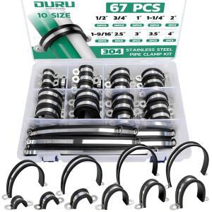 OURU 67PCS 스틸 파이프 10 모음 스테인리스 클램프 사이즈 304 키트 헤비