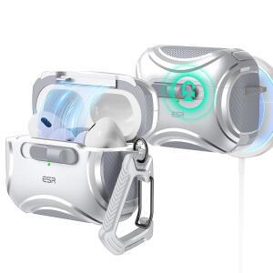 에어팟 프로 2 케이스용 ESR(2023/2022/2019 2세대/1세대) 2세대(USB-C/라이트닝 케이블) 이지스 매그세이프 낙하 방지 잠금 이지 오픈 사이버 시리즈 실버 그레이와 호환 가능