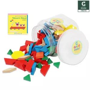 가베가족 원목 패턴블록 미니북 보관통 세트 도형놀이 나무 블럭 어린이칠교 (124pcs)