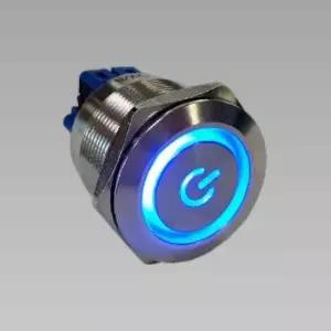 메탈 스위치 푸쉬온 자동 복귀 방수 12V LED 리턴 전원 25mm (HAS3427) 블루