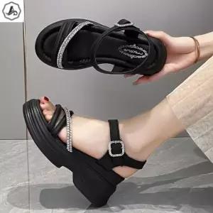 [애슬릿] 플랫폼 샌들 큐빅 라인 발목 버클 스트랩 통굽 키높이 7cm