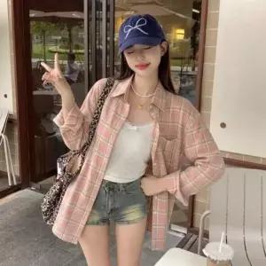 루즈핏 얇은 체크 셔츠