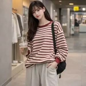 1005663 캐주얼 루즈핏 스트라이프 데일리 티셔츠