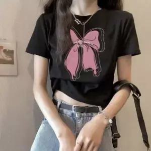 리본티셔츠 2색 여성 리본 티셔츠 크롭 상의 패션 여름티셔츠 반팔티 여름 리본 크롭 티셔츠 여름 반팔티