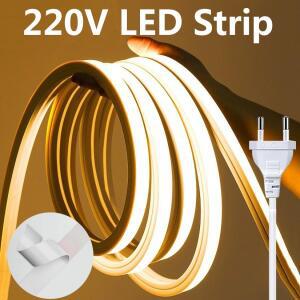 220V LED 스트립 고휘도 COB  방수 유연한 리본 실내 주방 야외 정원 조명용