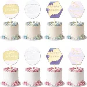 우키 8Pcs 아크릴 생일 축하 케이크 토핑 DIY 선물 꽃다발 페이스트리 디저트 장식