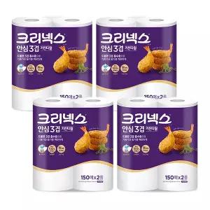 크리넥스 안심3겹 키친타월, 150매, 2롤, 4개