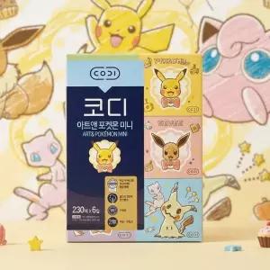 코디 아트앤 포켓몬 미니 티슈 2겹 230매 6개입 무형광 무잉크 각티슈
