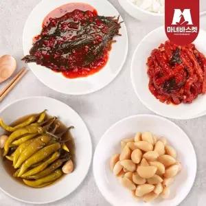 [마녀바스켓]밥도둑 4종 무말랭이1kg+깻잎무침1kg+간장고추1kg+알마늘장아찌1kg