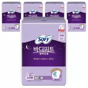 쏘피 바디피트 저자극 흡수력 볼록맞춤 생리대 날개형 슈퍼롱 20개입 5개