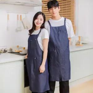 앞치마와가운 카페 앞치마 H형 부드러운 데님 바리스타 작업용 공방 진청 에이프런