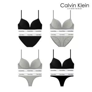 Calvin Klein Underwear CK 여성 모던 코튼 AF 플런지 푸쉬업 브라 팬티 세트 QF7623