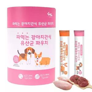 씨엔앨라이프 짜먹는 강아지간식 유산균 파우치 15g 소고기 30p + 닭고기