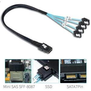 미니 SAS SFF-8087 36핀4 SATA3.0 7핀 변환기 6Gbps 데이터 케이블 서버 데스크탑 하드 드라이브 전방 브레