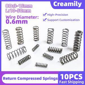 Creamily 10PCS 반환 압축 스프링 와이어 직경 0.6mm 마이크로 소형 원통형 코일 OD = 3-15mm L 10-50mm