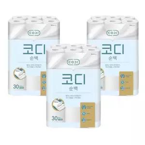 코디 3겹 순백 화장지 30m x 30롤 x 3개