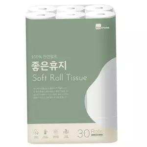 펄프 먼지없는 롤휴지 순수 화장지 도톰한 가정용 무형광 30롤 3겹