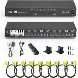 eKL VGA KVM 스위치 8 포트 인 투 아웃 스위처 8x2 8대의 컴퓨터를 공유하는 기본 키보드 및 마우스 오디오